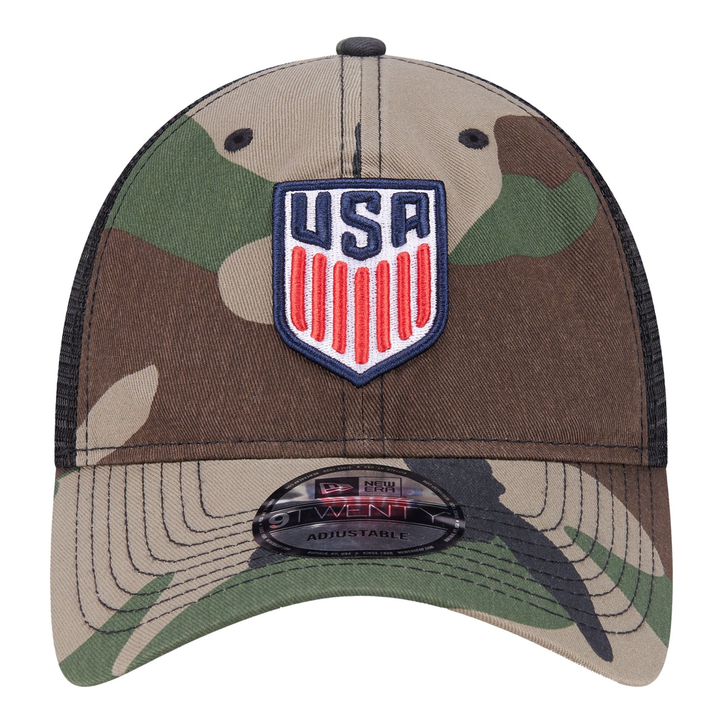 Men's New Era USMNT 9Twenty Woodland Camo Hat - Front View