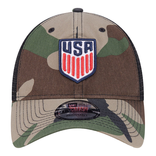 Men's New Era USMNT 9Twenty Woodland Camo Hat - Front View