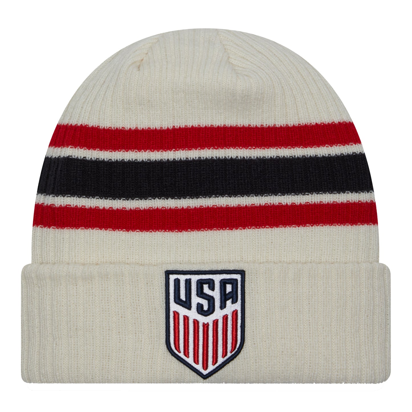 Adult New Era USMNT Vintage Cream Knit Hat - Front View