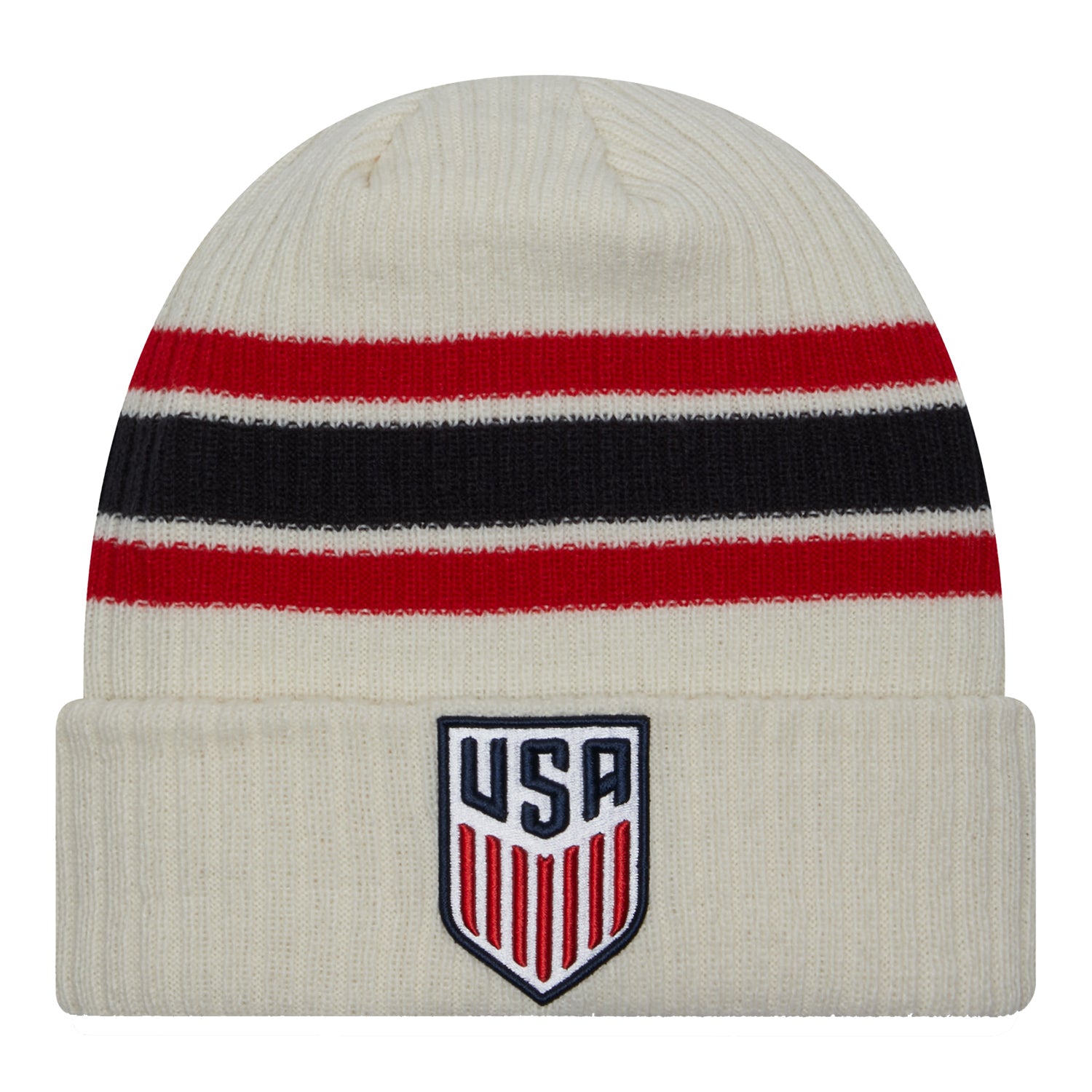 Adult New Era USMNT Vintage Cream Knit Hat - Front View