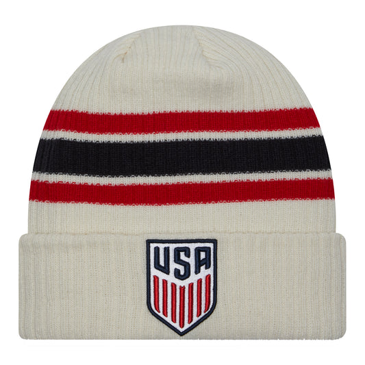 Adult New Era USMNT Vintage Cream Knit Hat - Front View
