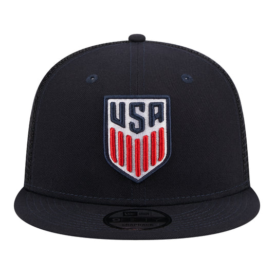 Adult New Era USMNT 9Fifty Classic Trucker Navy Hat - Front View