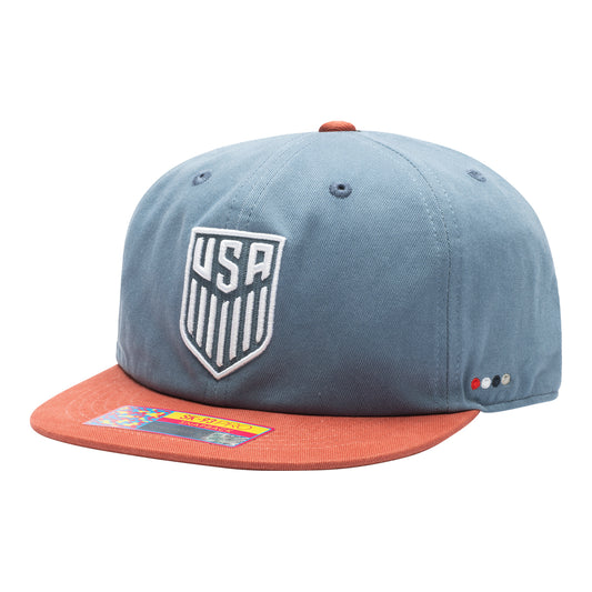 Adult Fan Ink USMNT Swingman Snapback Faded Hat in Blue and Red - Front View
