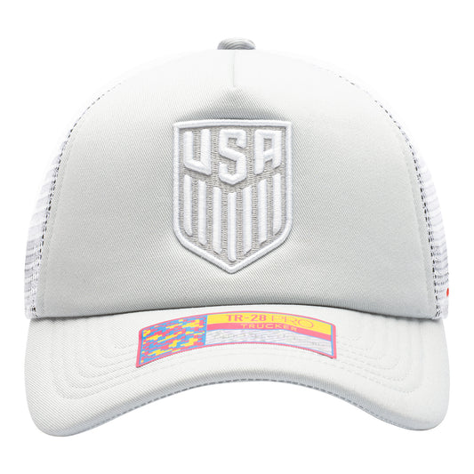 Adult Fan Ink USMNT Fog Grey Trucker Hat - Front View