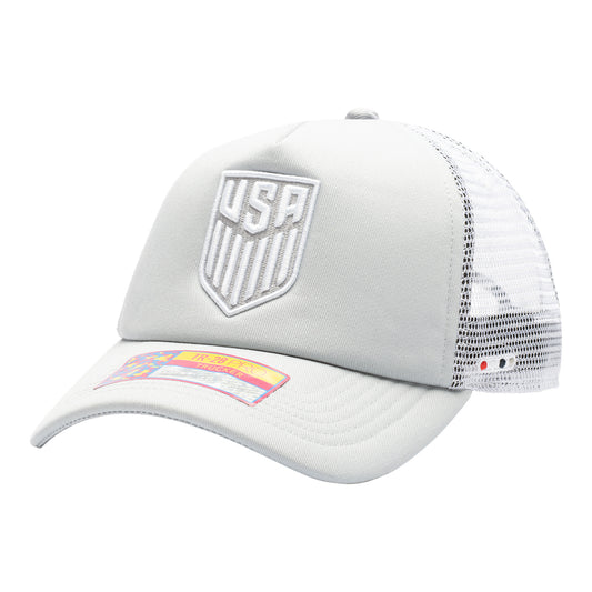 Adult Fan Ink USMNT Fog Grey Trucker Hat - Front View