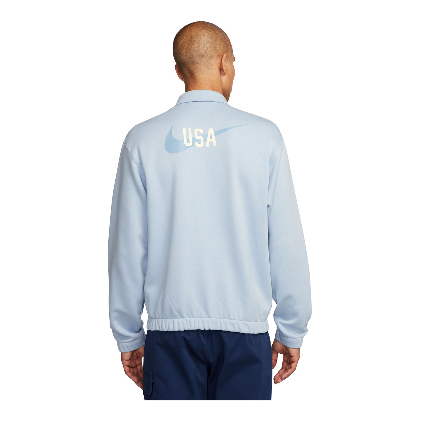 Men's Nike USA Club Fleece Harrington Blue Jacket - Back View
