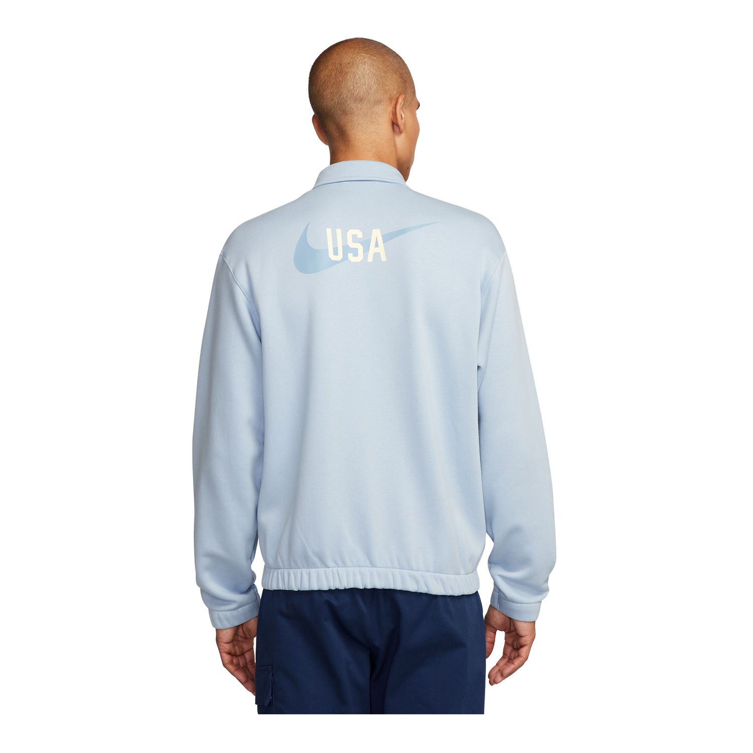 Men's Nike USA Club Fleece Harrington Blue Jacket - Back View
