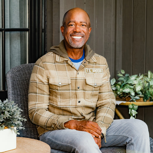 US Soccer Darius Rucker Flannel Button Front Hooded Jacket-Tan