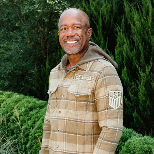 US Soccer Darius Rucker Flannel Button Front Hooded Jacket-Tan