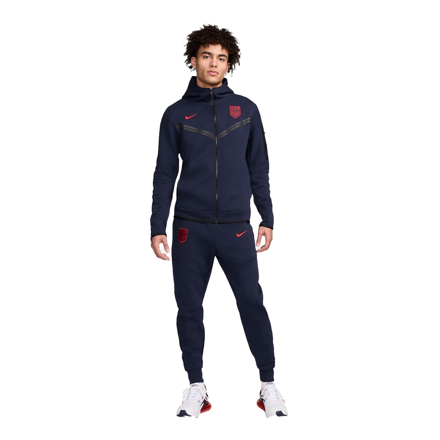 Men's Nike USA Tech Fleece Navy Joggers - Full Body Front View