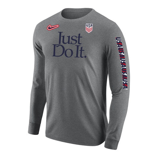 Men's Nike USA Just Do It Grey Long Sleeve Tee - Front View