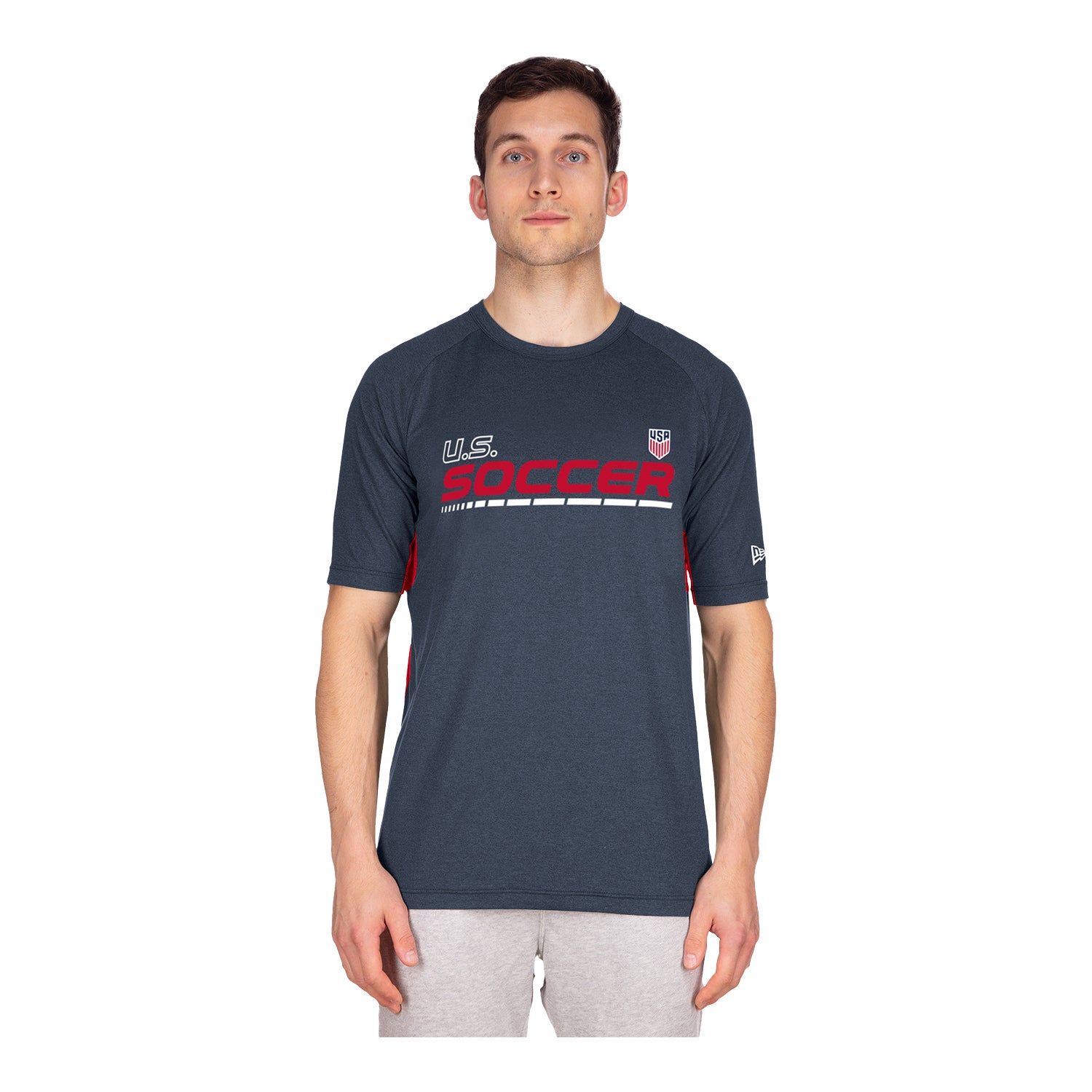 Men's New Era USMNT Brushed Heather Navy Tee - Front View