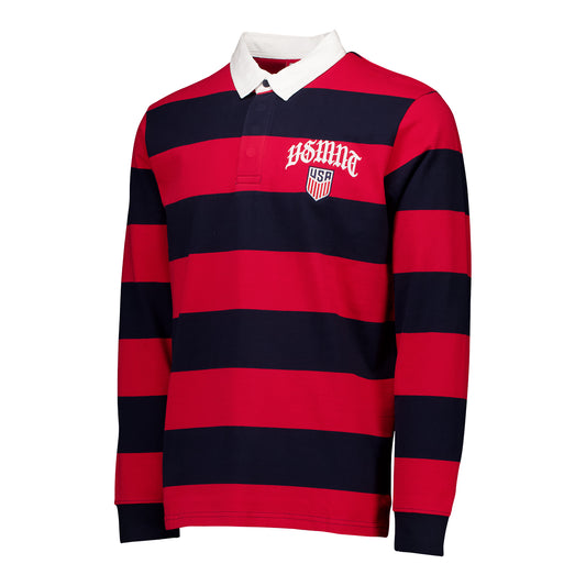 Men's Sports Deign Sweden USMNT Striped Rugby L/S Tee - Front View