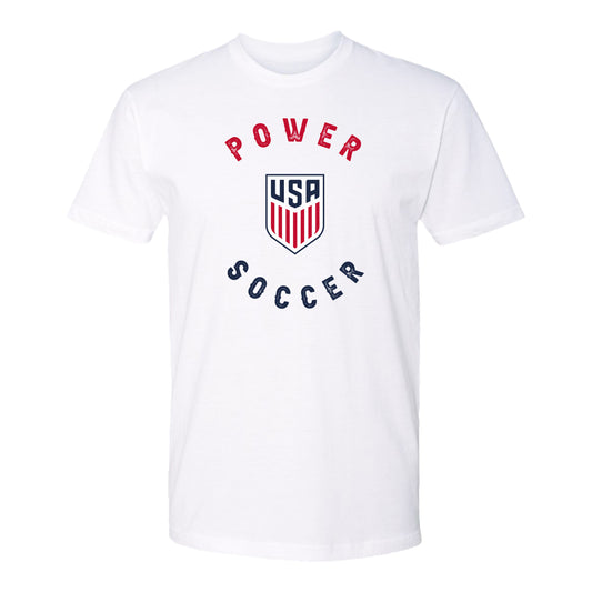 U.S. Co-Ed Power Soccer White Tee - Front View