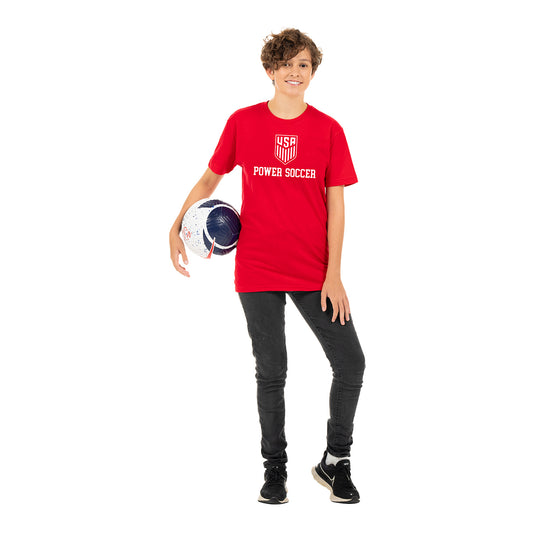 U.S. Co-Ed Power Soccer Red Tee - Model View