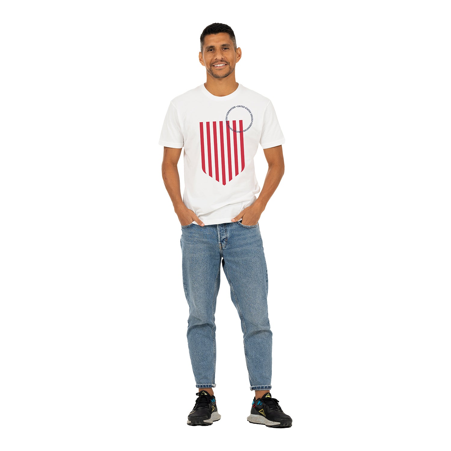 Unisex USMNT Striped Crest White Tee - Front View