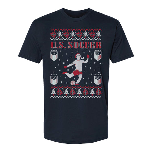 Unisex USWNT Holiday Sweater Navy Tee - Front View