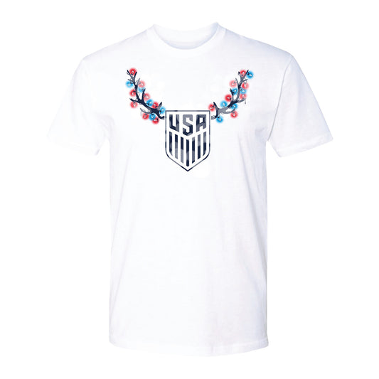 Unisex USMNT Holiday Light Up Crest White Tee - Front View