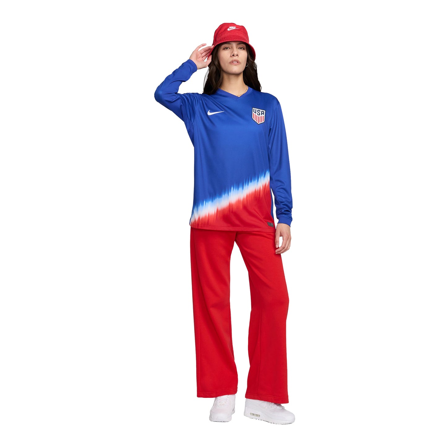 Men's Nike USMNT 2024 American Icon Away Stadium Long Sleeve Jersey - Full Body View