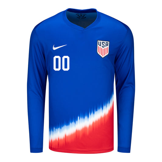 Men's Nike USMNT 2024 Personalized American Icon Away Stadium Long Sleeve Jersey