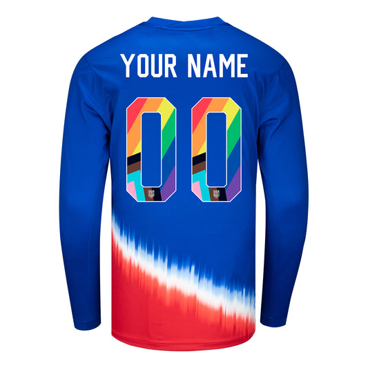 Men's Nike USMNT 2024 Personalized Pride Away Stadium Long Sleeve Jersey - Back View