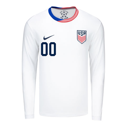 Youth Nike USMNT 2024 Personalized American Classic Home Stadium Long Sleeve Jersey - Front View