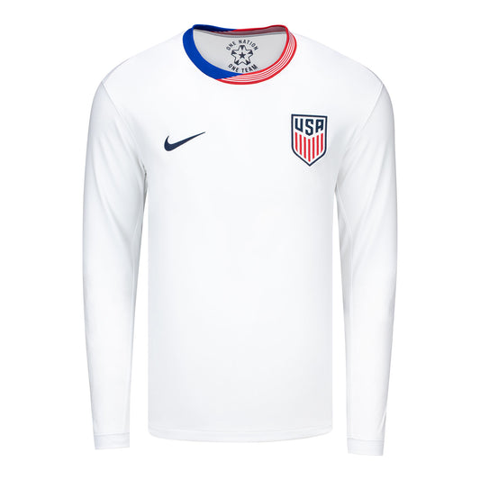 Men's Nike USMNT 2024 American Classic Home Stadium Long Sleeve Jersey in White - Front View