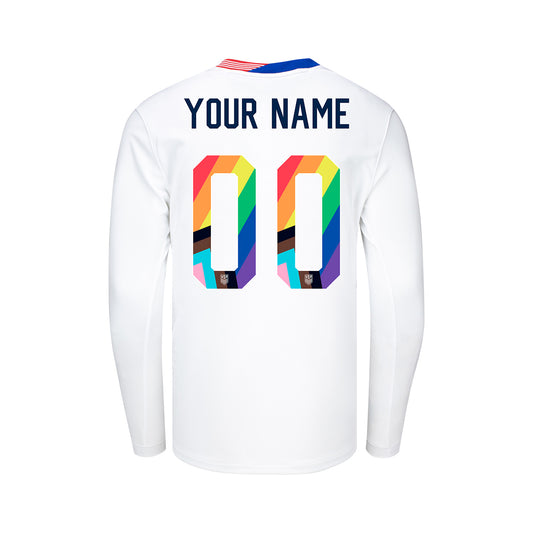 Youth Nike USMNT 2024 Personalized Pride Home Stadium Long Sleeve Jersey - Back View