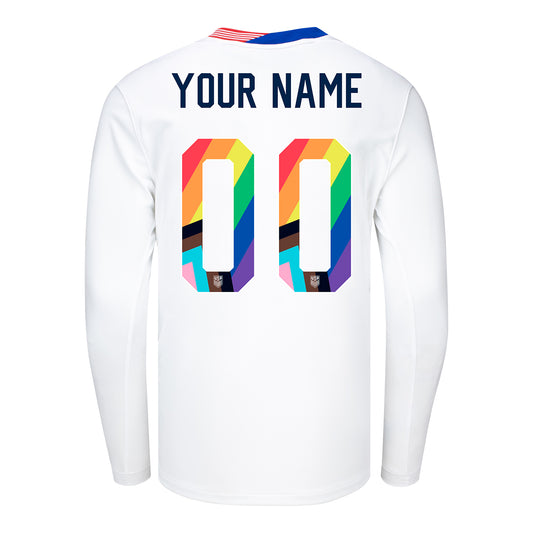 Men's Nike USMNT 2024 Personalized Pride Home Stadium Long Sleeve Jersey - Back View