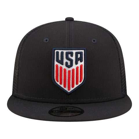 Youth New Era USMNT Navy 9Fifty Trucker Hat - Front View