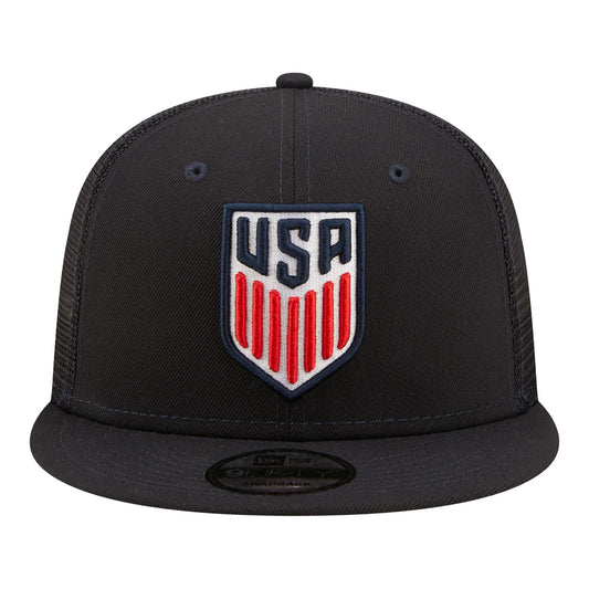 Youth New Era USMNT Navy 9Fifty Trucker Hat - Front View