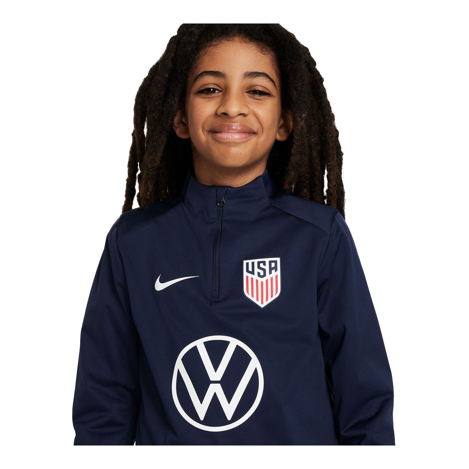 Youth Nike USA VW Strike Quarter Zip Drill Navy Top - Collar View