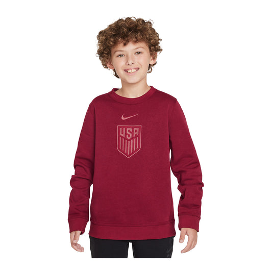 Youth Nike USA Club Fleece Red Crewneck - Front View