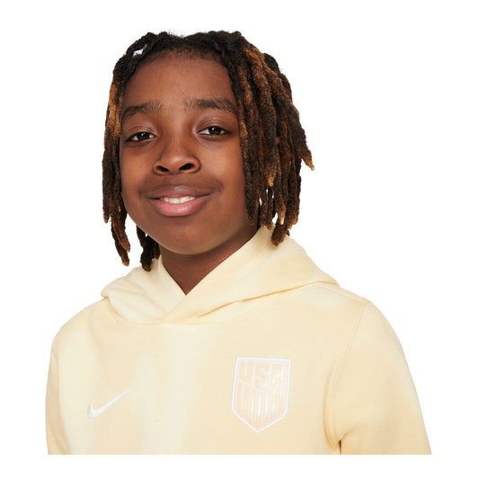Youth Nike USA Club Fleece Yellow Hoodie - Collar View