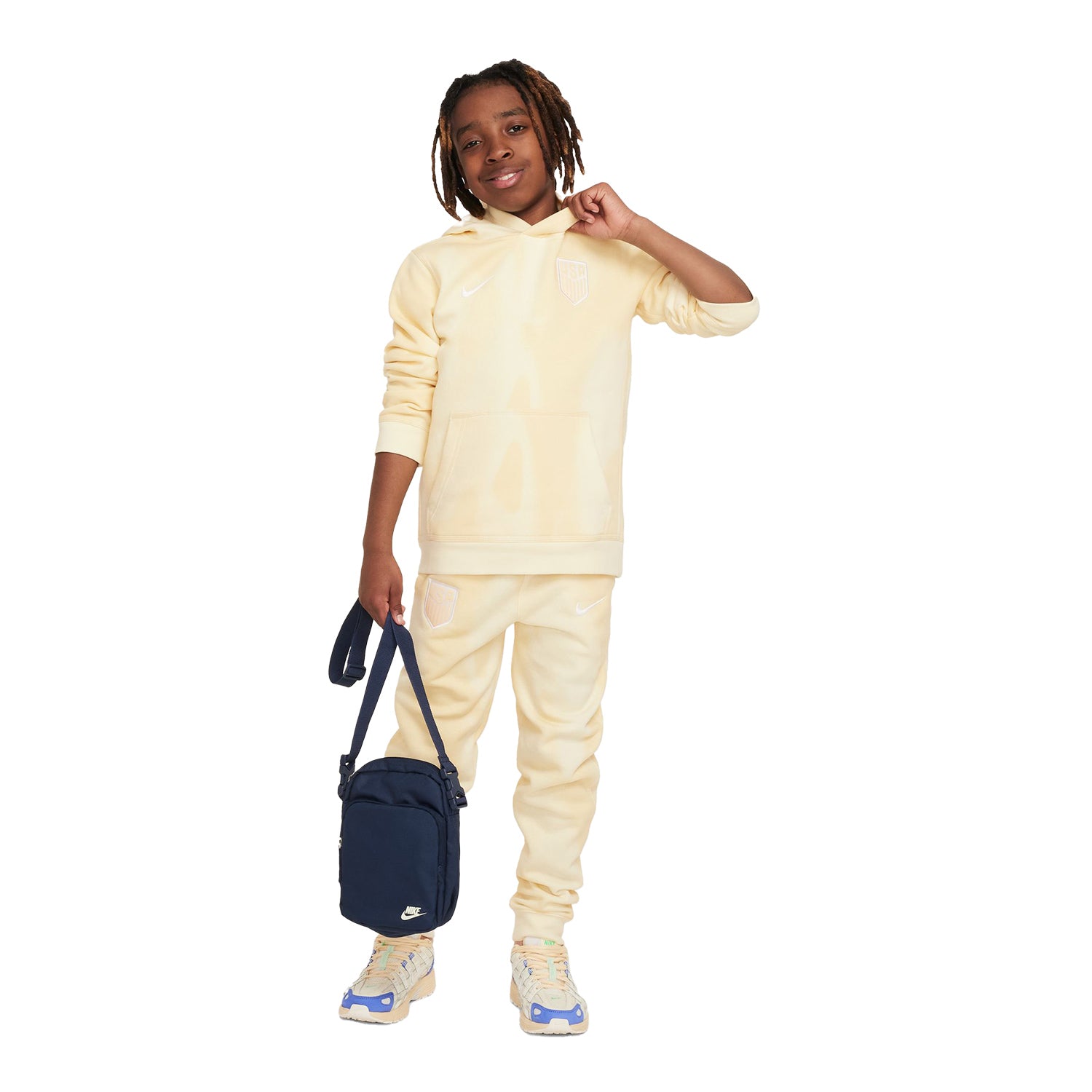 Youth Nike USA Club Fleece Yellow Hoodie - Full Body Front View