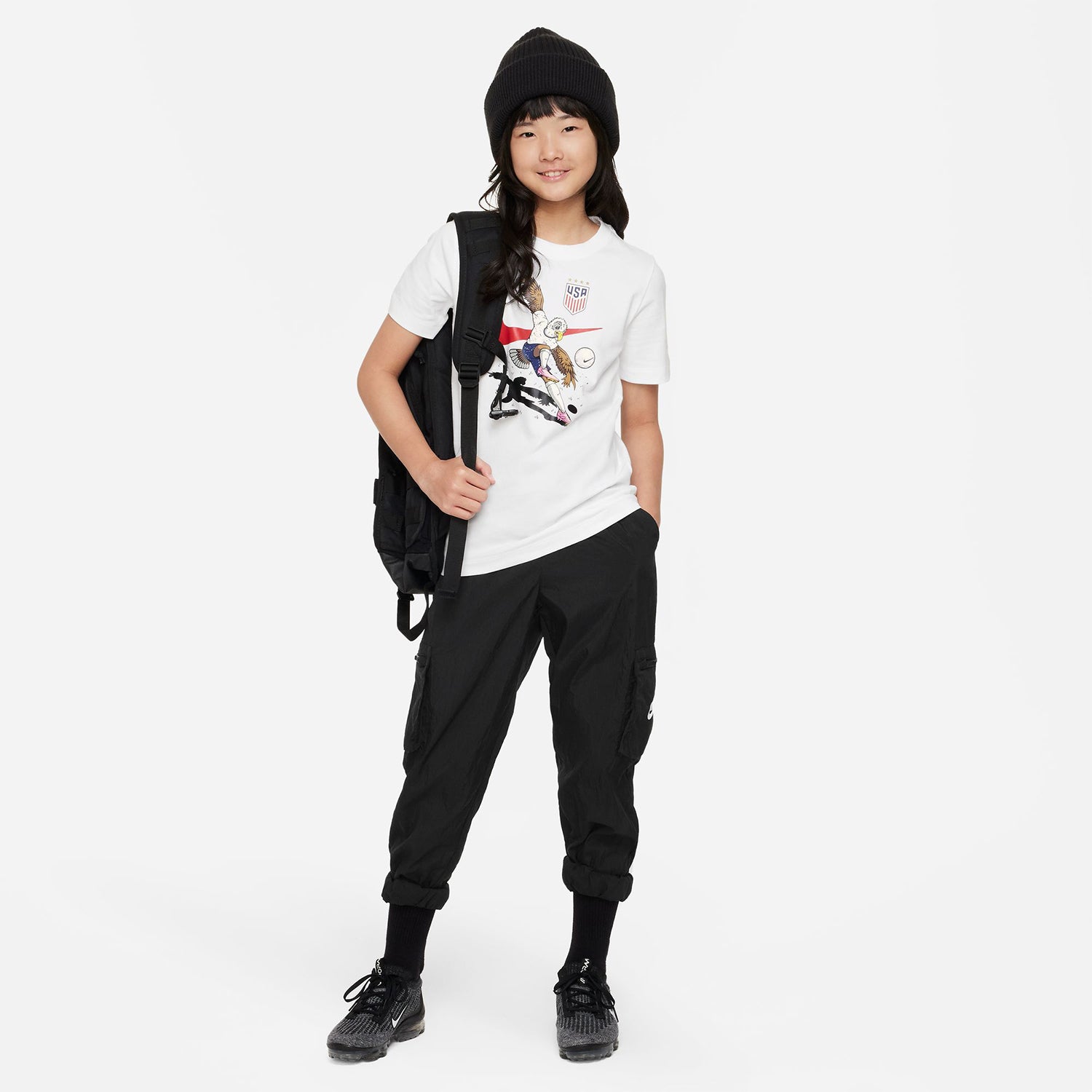 Youth Nike USWNT Eagle Mascot White Tee - Full Body View