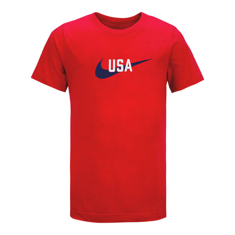 Youth Nike USA Swoosh Red Tee - Front View