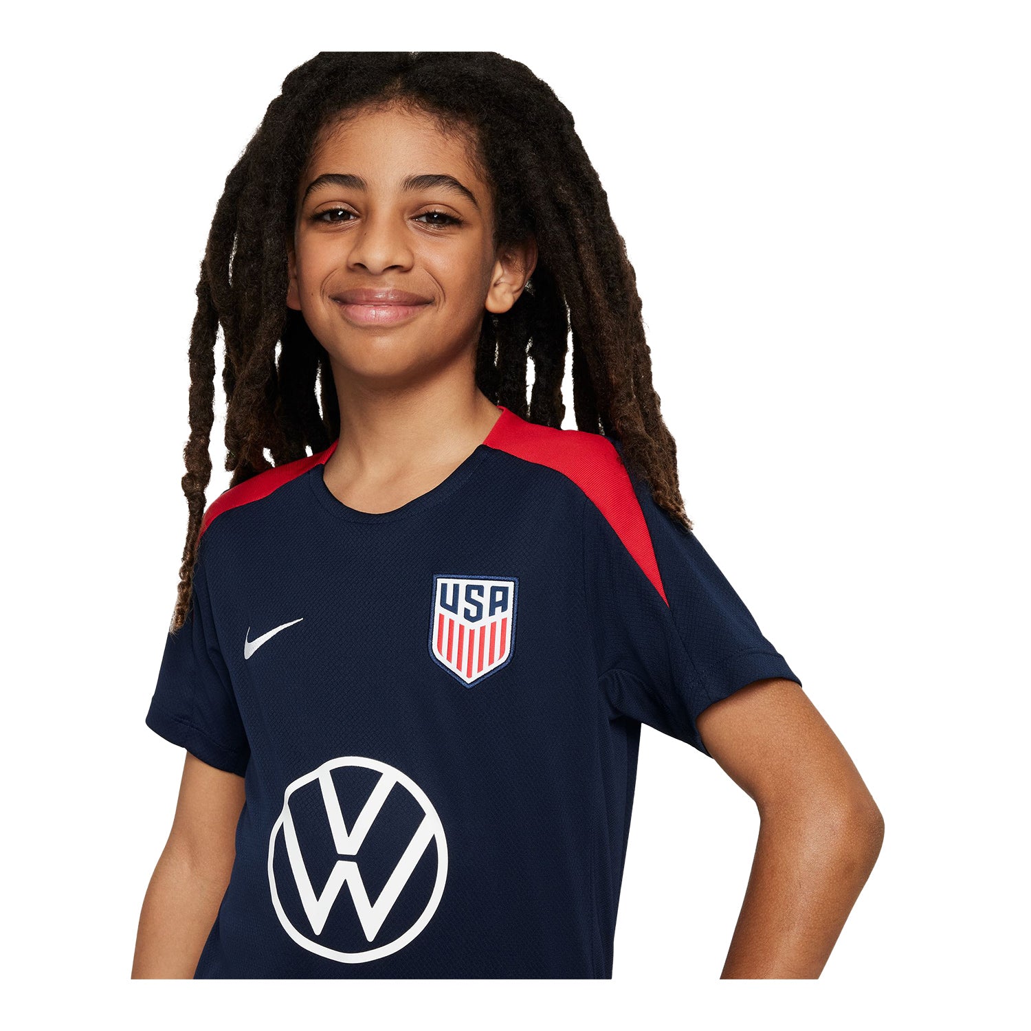 Youth Nike USA VW Strike Navy Top - Front View Close-up