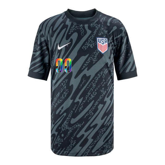 Youth Nike USMNT 2024 Personalized Pride-Themed Stadium Short Sleeve Goalkeeper Jersey - Front View