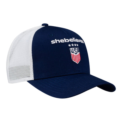 Unisex SheBelieves Shield Logo Blue Mesh Trucker Hat