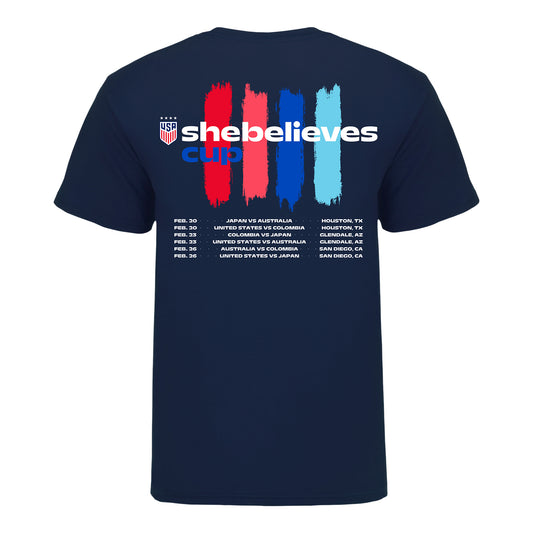 Unisex USWNT SheBelieves Cup 2025 Schedule Navy Tee