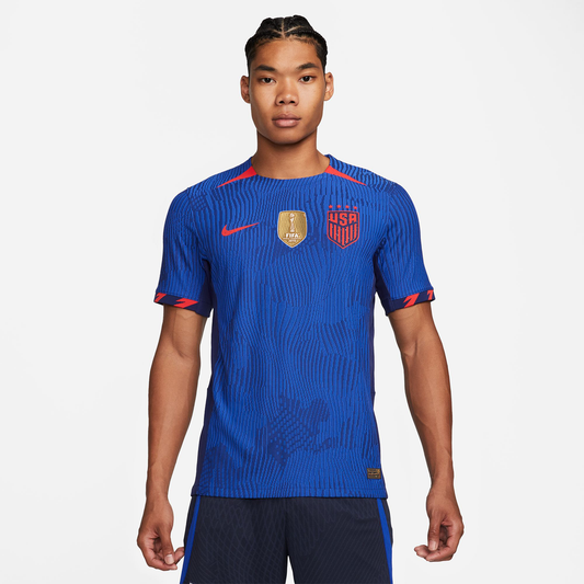 Men's Nike USWNT 2023 Away Match Jersey w/ FIFA Badge in Blue - Front View