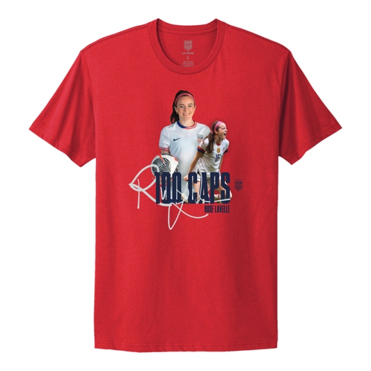 Unisex USWNT Rose Lavelle 100th Cap Celebration Red Tee - Front View