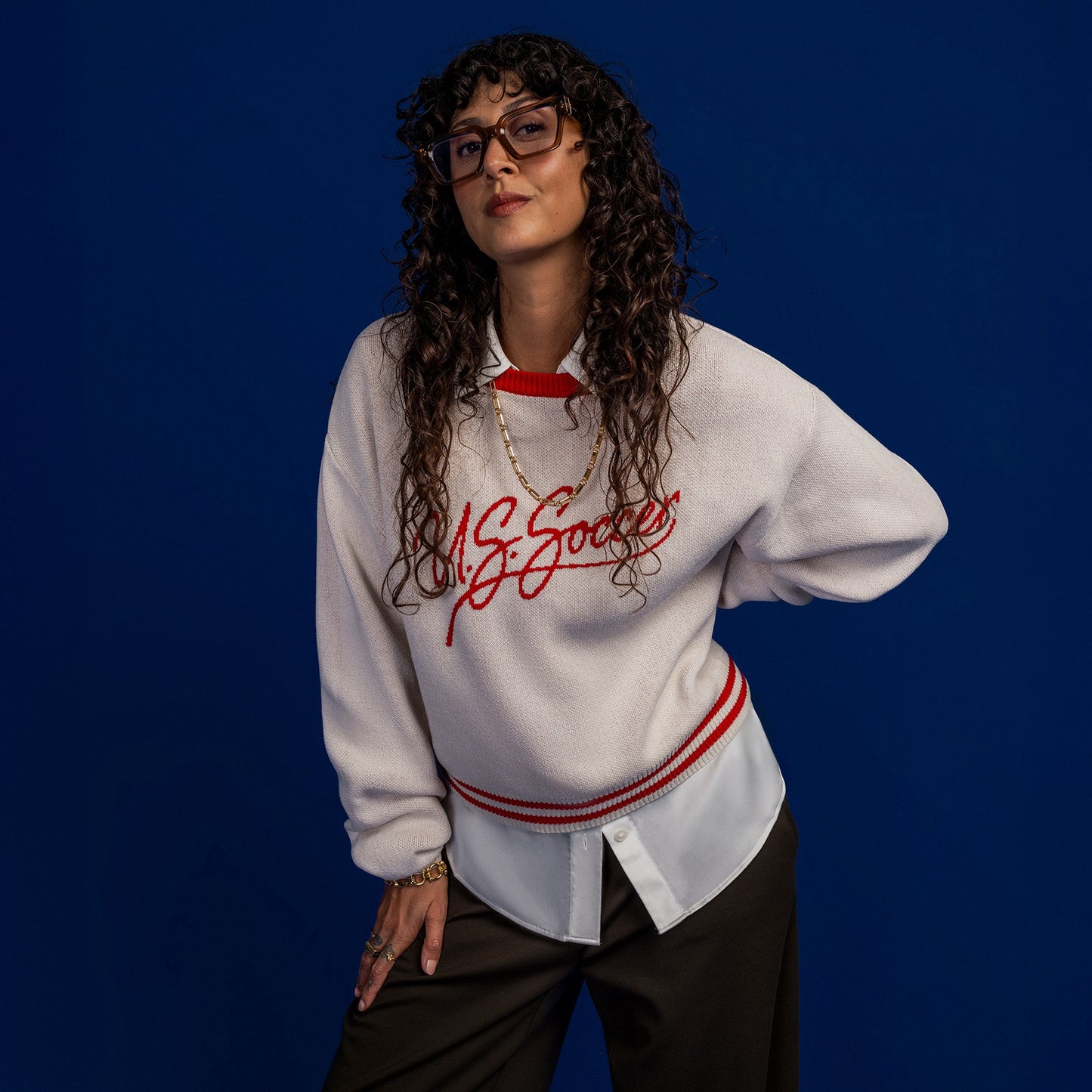 Ladies U.S Soccer Uscape Cream Script Sweater