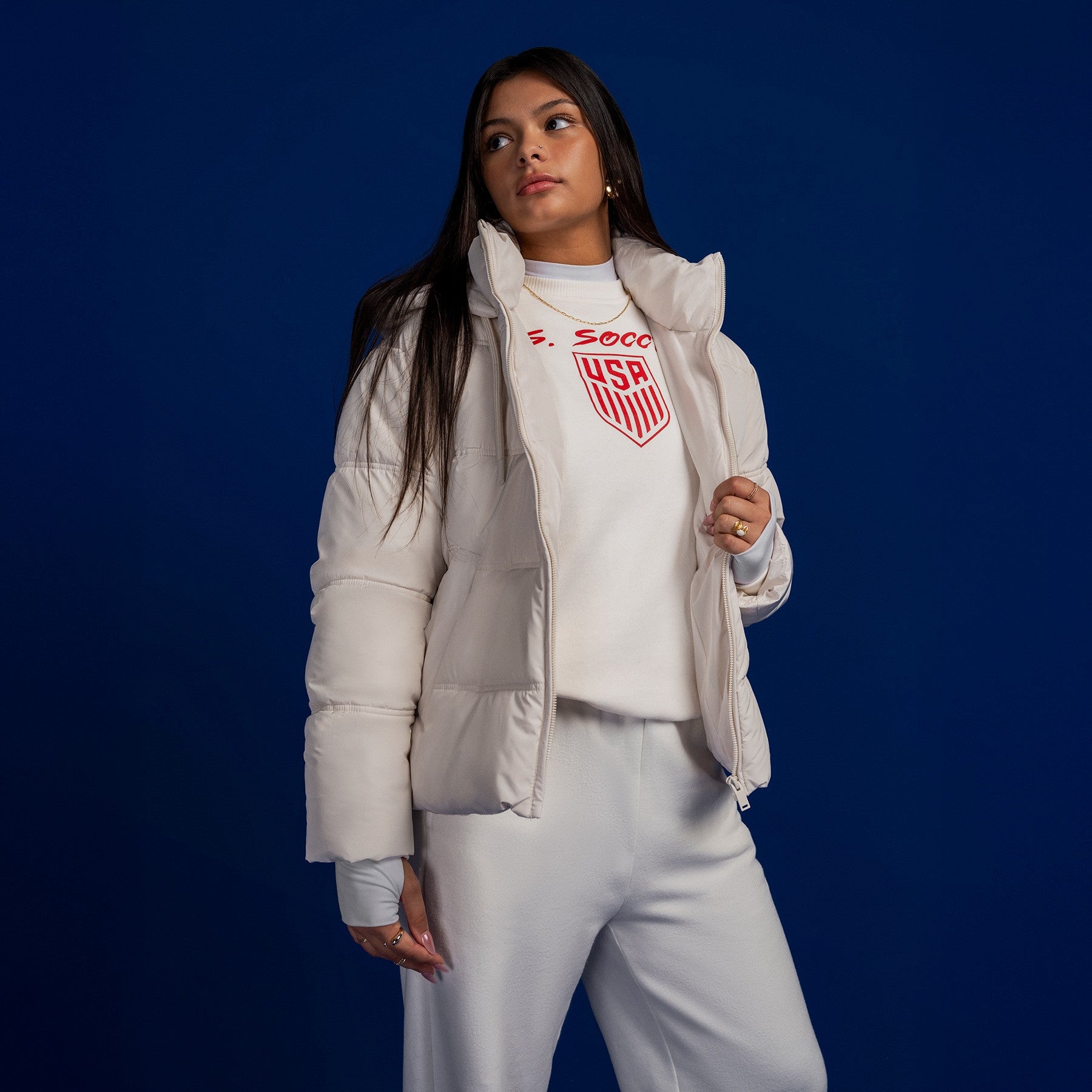 Ladies U.S Soccer Uscape 2025 Cream Script Sweater