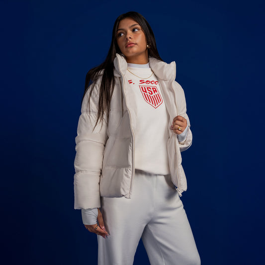 Ladies U.S Soccer Uscape 2025 Cream Script Sweater