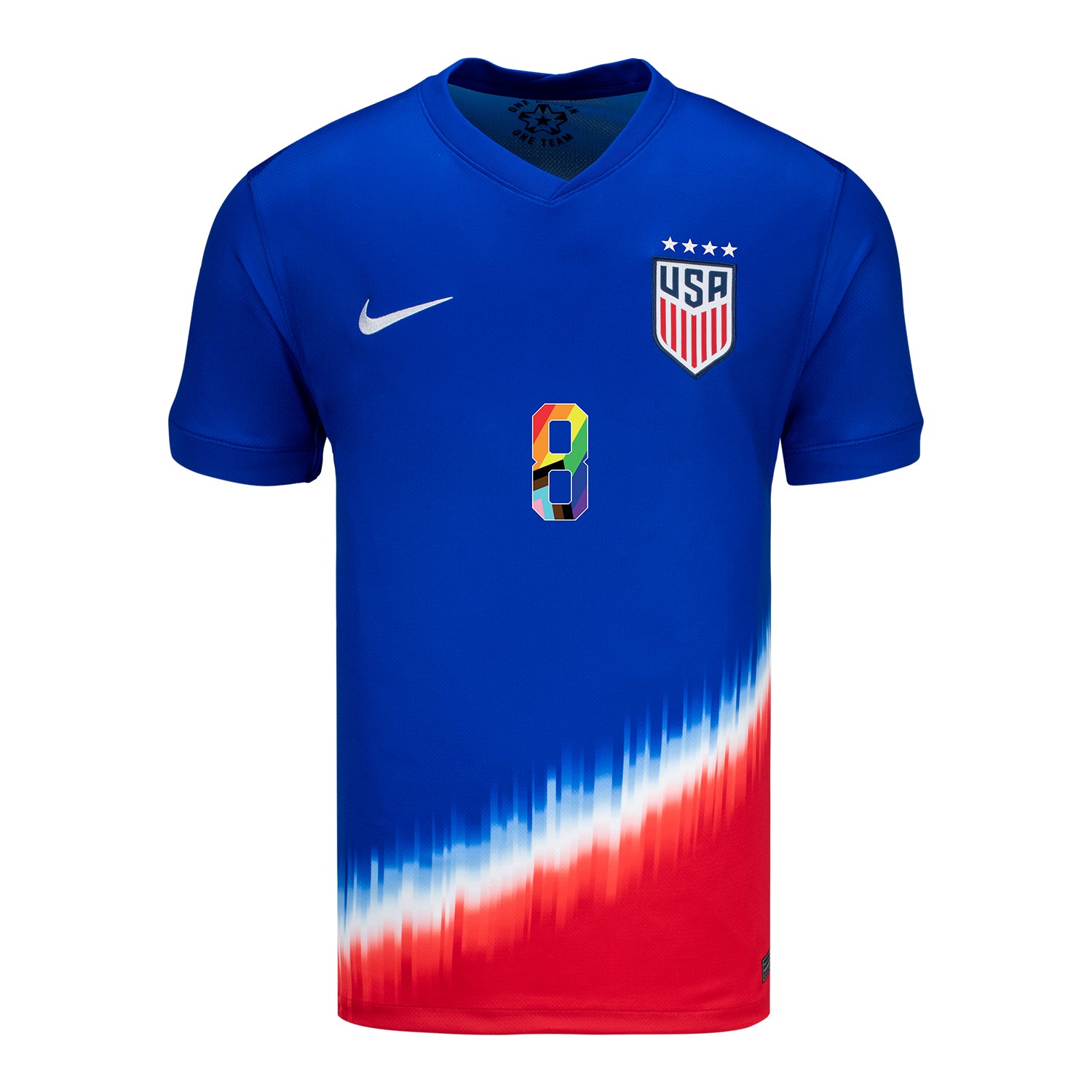 Men's Nike USWNT 2024 Pride-Themed Away Shaw 8 Stadium Jersey