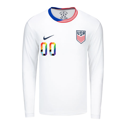 Men's Nike USMNT 2024 Personalized Pride-Themed Home Stadium Long Sleeve Jersey