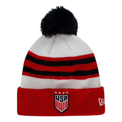Men's New Era USWNT Pom Cuff White/Red/Navy Knit - Front View