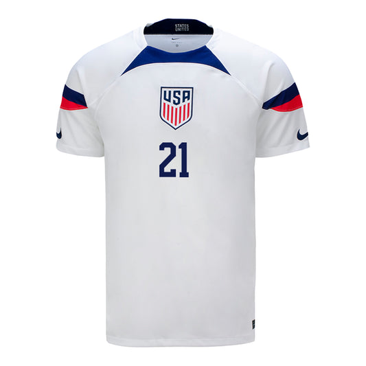 Men's Nike USMNT Weah 21 Home Jersey in White - Front View